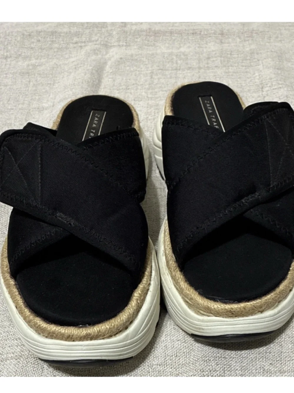 Zara Black Crisscross Espadrille Platform Sandals - Picture 1 of 7